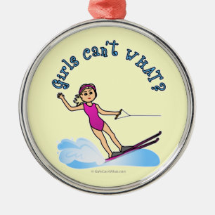 Blonde Female Water Skier Metal Tree Decoration