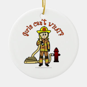Blonde Firefighter Girl Ceramic Tree Decoration