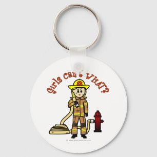 Blonde Firefighter Girl Key Ring