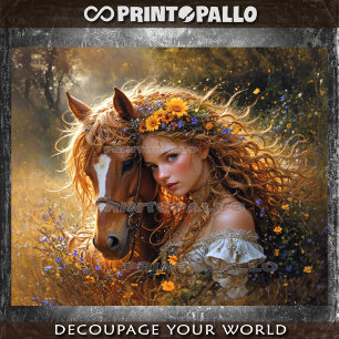 Blonde girl and her beloved horse -  tissue paper