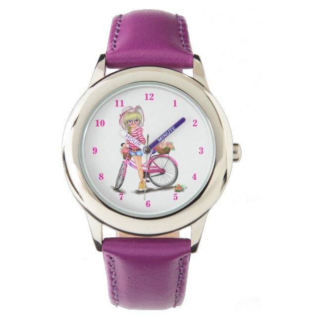 Blonde Girl and Pink Bike Watch Gift (Front)