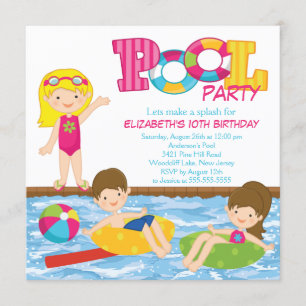 Blonde Girl Birthday Summer Pool Party Invitation
