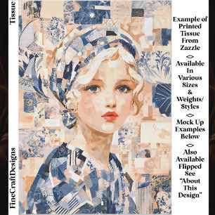 Blonde Girl, Blue & Cream Patchwork EC2R Decoupage Tissue Paper