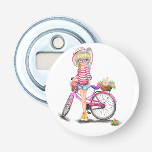 Blonde Girl Bottle Opener Pink Bike