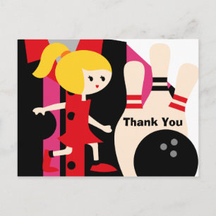 Blonde Girl Bowling Birthday Thank You Postcard
