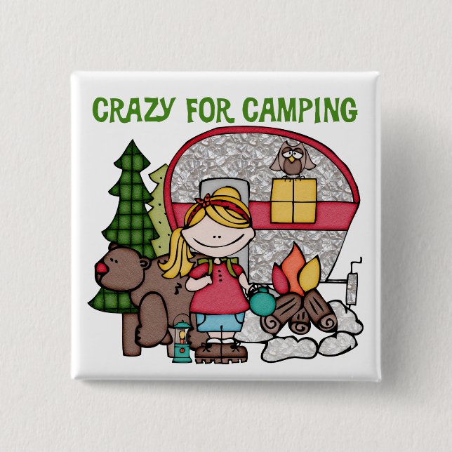 Blonde Girl Crazy For Camping 15 Cm Square Badge (Front)