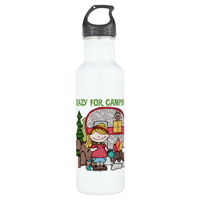 Blonde Girl Crazy For Camping 710 Ml Water Bottle (Front)