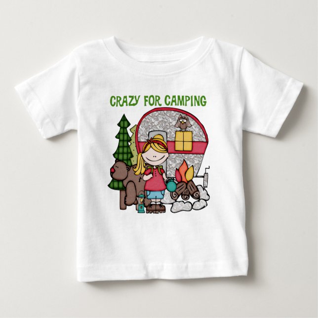 Blonde Girl Crazy For Camping Baby T-Shirt (Front)