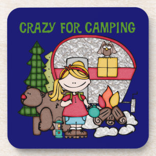 Blonde Girl Crazy For Camping Coaster
