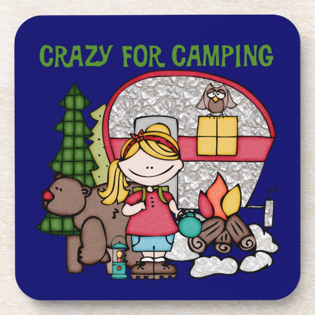 Blonde Girl Crazy For Camping Coaster (Front)