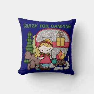 Blonde Girl Crazy For Camping Cushion
