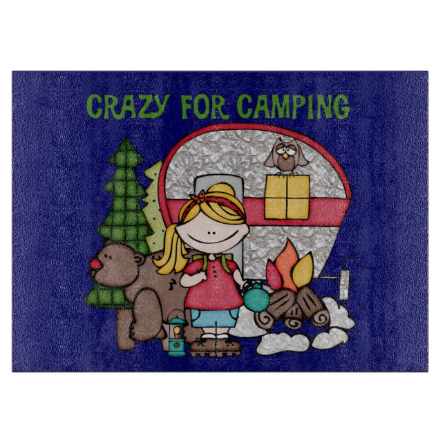 Blonde Girl Crazy For Camping Cutting Board (Front)