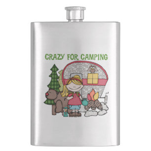 Blonde Girl Crazy For Camping Hip Flask
