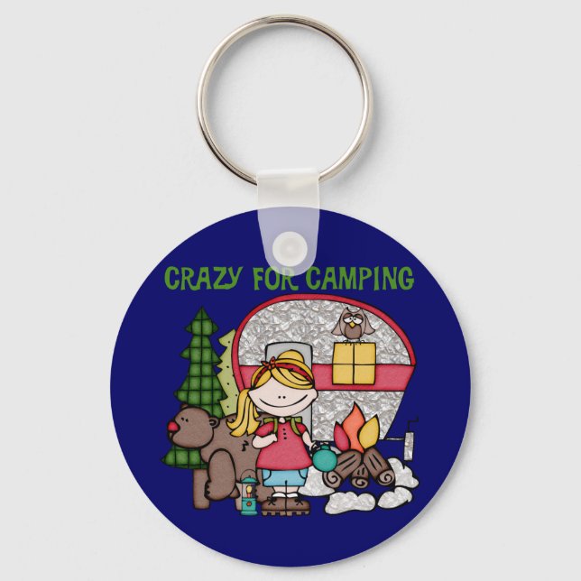 Blonde Girl Crazy For Camping Key Ring (Front)