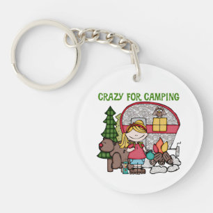 Blonde Girl Crazy For Camping Key Ring