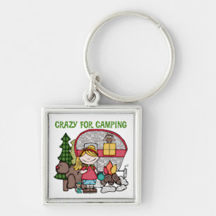 Blonde Girl Crazy For Camping Key Ring