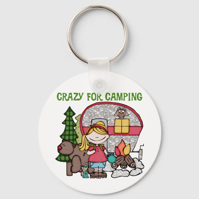 Blonde Girl Crazy For Camping Key Ring (Front)