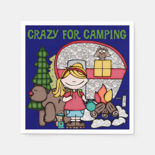 Blonde Girl Crazy For Camping Napkin (Front)