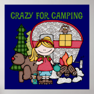 Blonde Girl Crazy For Camping Poster