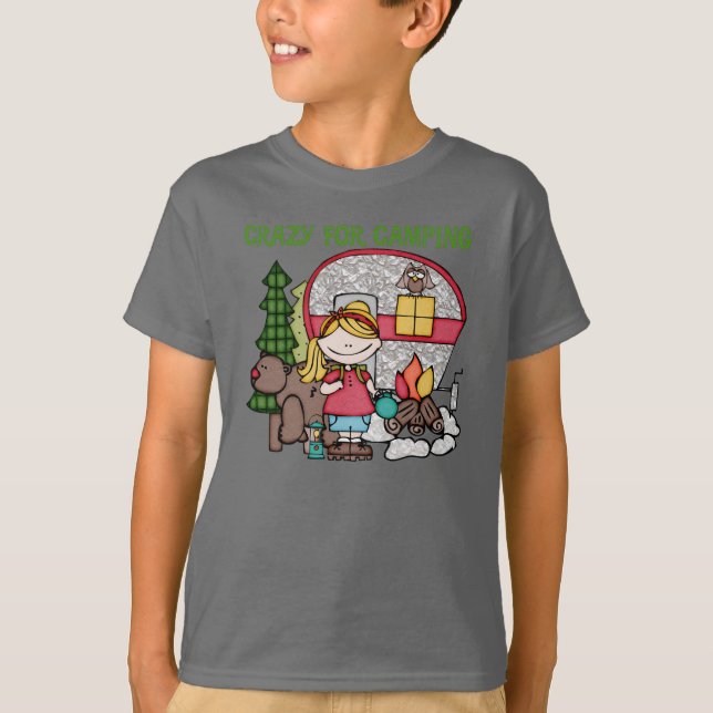 Blonde Girl Crazy For Camping T-Shirt (Front)