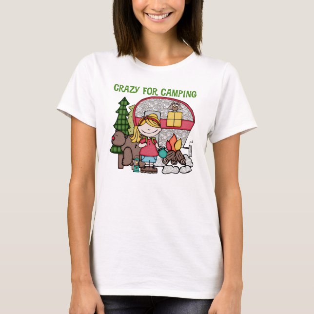 Blonde Girl Crazy For Camping T-Shirt (Front)