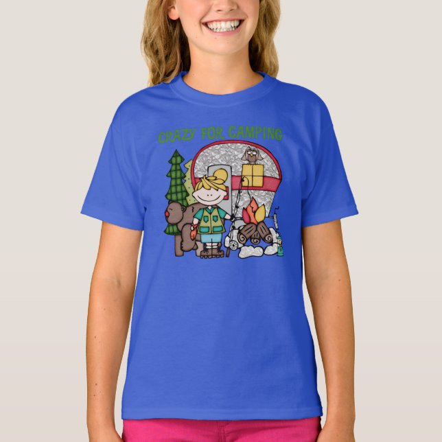 Blonde Girl Crazy For Camping T-Shirt (Front)