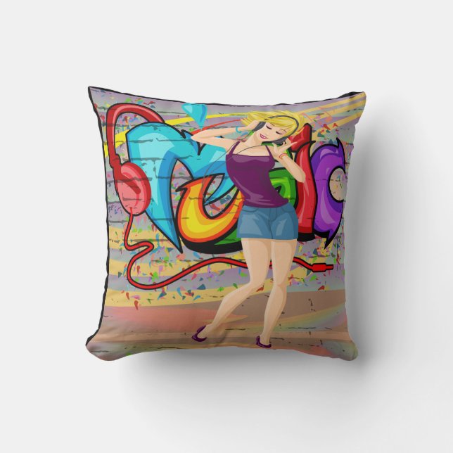 Blonde Girl Dancing  MusicGraffiti Wall Background Cushion (Front)
