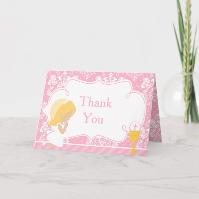 Blonde Girl First Communion  'Thank You' Thank You Card (Front)