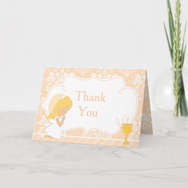 Blonde Girl First Communion  'Thank You' Thank You Card (Front)