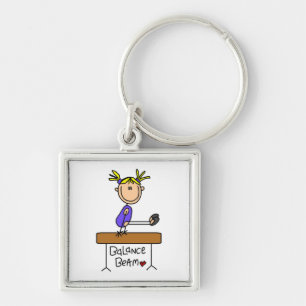 Blonde Girl Gymnast on Balance Beam Key Ring