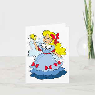 Blonde Girl in Blue Princess Dress with Butterfly Card