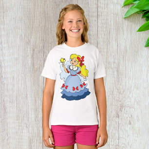 Blonde Girl in Blue Princess Dress with Butterfly T-Shirt