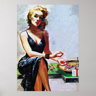 Blonde Girl In Casino Retro Vintage Pulp Cover Art Poster