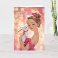 Blonde Girl in Hot Pink w/ Cute White Bunny BDay