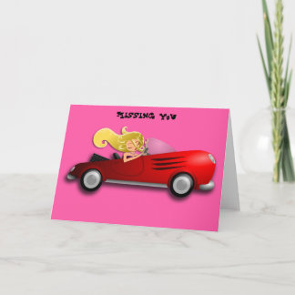 Blonde Girl in Red Sports Car Card