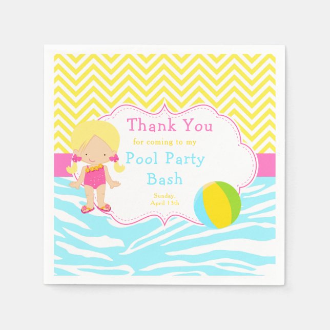Blonde Girl Pool Party Bash Party Napkin (Front)