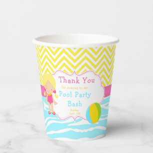 Blonde Girl Pool Party Bash Party Paper Cups