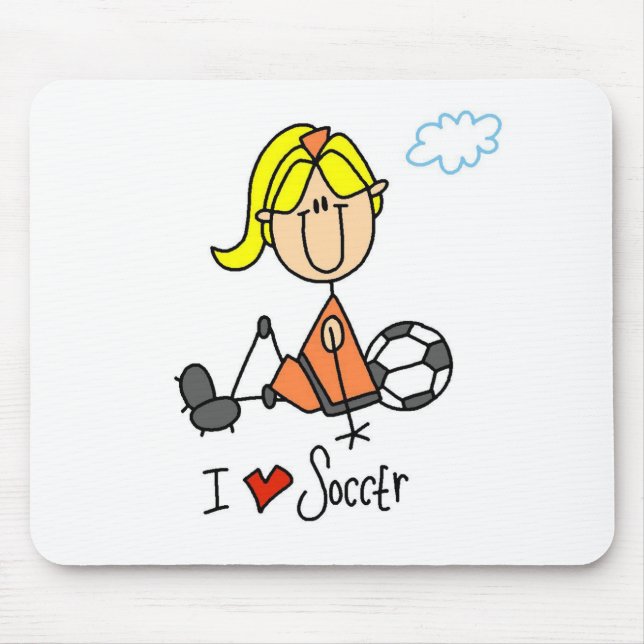 Blonde Girl Stick Figure I Love Soccer Gifts Mouse Pad (Front)