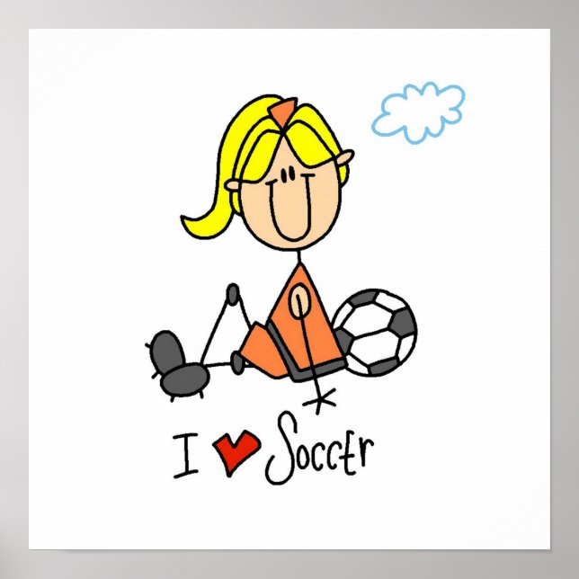 Blonde Girl Stick Figure I Love Soccer Gifts Poster (Front)