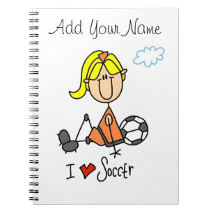 Blonde Girl Stick Figure I Love Soccer Gifts Spiral Notebook