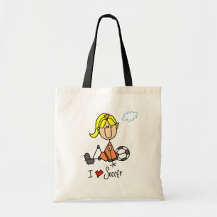 Blonde Girl Stick Figure I Love Soccer Gifts Tote Bag