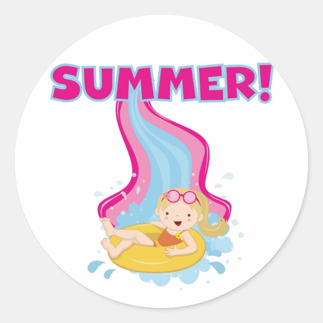 Blonde Girl Summer Classic Round Sticker (Front)