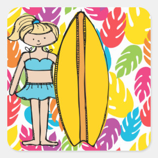 Blonde Girl Surfer Stickers