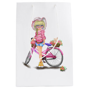 Blonde Girl with Pink Bike Gift Bag