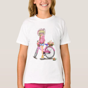 Blonde Girl with Pink Bike Girls T-Shirt