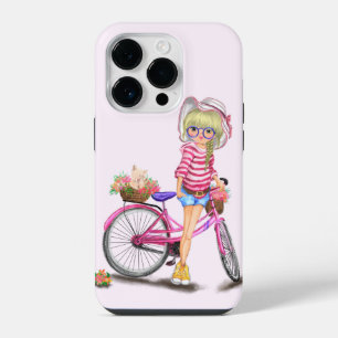 Blonde Girl with Pink Bike iPhone 14 Pro Case