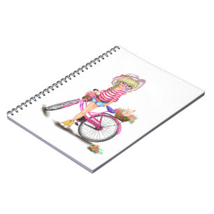 Blonde Girl with Pink Bike Notebook Gift