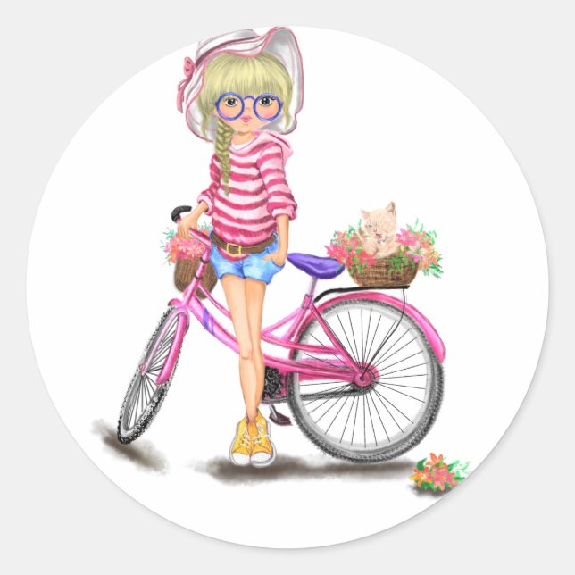 Blonde Girl with Pink Bike Sticker (Front)