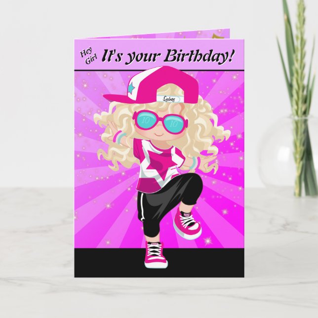 Blonde Girls Hip Hop Happy Birthday Card (Front)