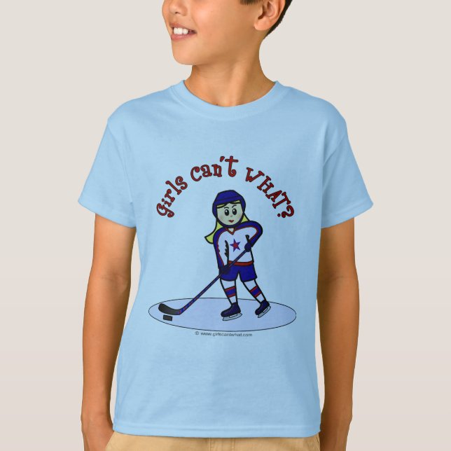 Blonde Girls Hockey Player T-Shirt (Front)